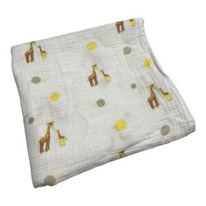 Bear Hugs Giraffe Polka Dot Muslin Swaddle Baby Blanket Yellow Gray Mommy & Me